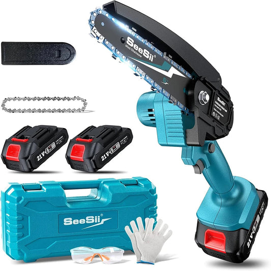 Mini Chainsaw Cordless 6-inch Handheld Electric Power Chain Saw for Garden Tools Tree Trimming Wood Cutting Best Gifts