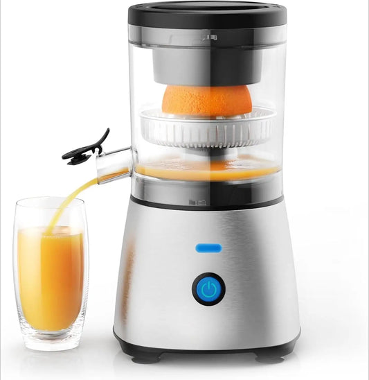 Electric Citrus Juicer Stainless Steel | Hands-Free One-Touch Orange Juice Squeezer for Oranges, Lemons, and Limes | Quiet Opera