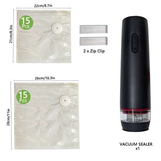 Handheld Vacuum Sealer with 30 Reusable Food Bags,2 Sealing Clips,Food Storage Bags Sous Vide Bags,Usb Rechargeable Bpa Free