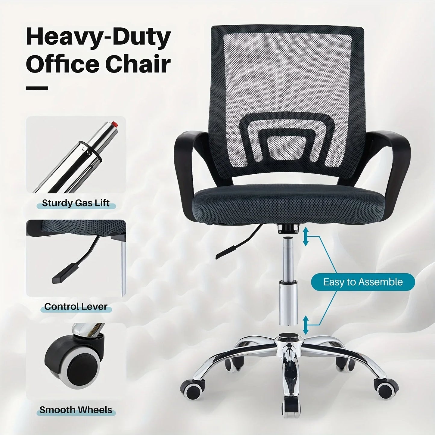 Ergonomic Mid-Back Office Chair with Adjustable Height Breathable Mesh Executive Desk Chair with Lumbar Support