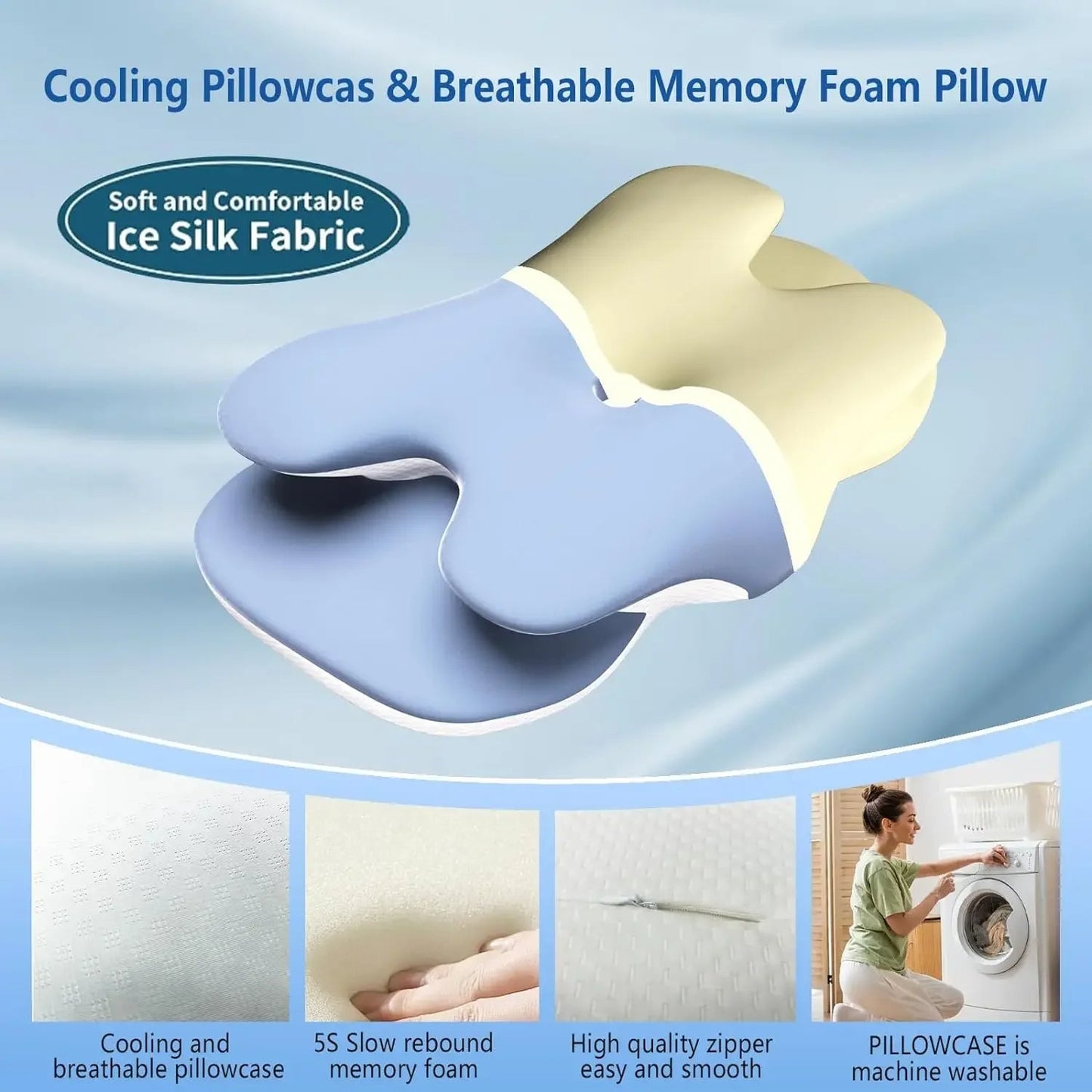Ergonomic Cervical Pillow Memory Foam Pillow Neck Pain Relief Comes With Ice Silk Pillowcase Adjustable For Back Side Sleepers