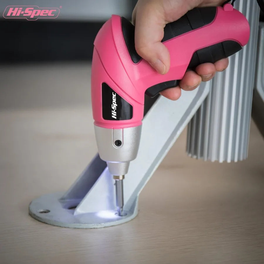 Cordless Rechargeable Electric Screwdriver 27pc Set in Pink with USB Charging Compact 3.6V Power Tool for Precision DIY Project