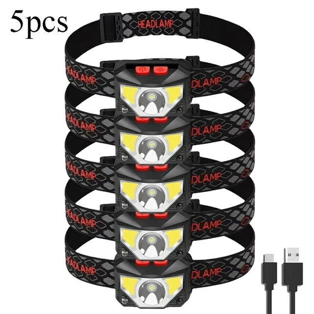 8 Modes Motion Sensor XPE+COB LED Headlamp Flashlight USB Rechargeable Waterproof Camping Head Lamp Running Fishing Headlight
