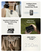 DJI Mic 2 (2 TX + 1 RX + Charging Case), All-in-one Wireless Microphone, Intelligent Noise Cancelling, 32-bit Float Internal Recording, 250m (820 ft.) Range, Microphone for iPhone, Android, Camera