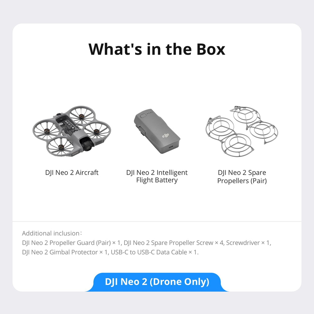 DJI Neo 2 (Drone Only), Lightweight 4K Drone With Camera, Palm Takeoff & Landing, Gesture Control, ActiveTrack, Omnidirectional Obstacle Sensing