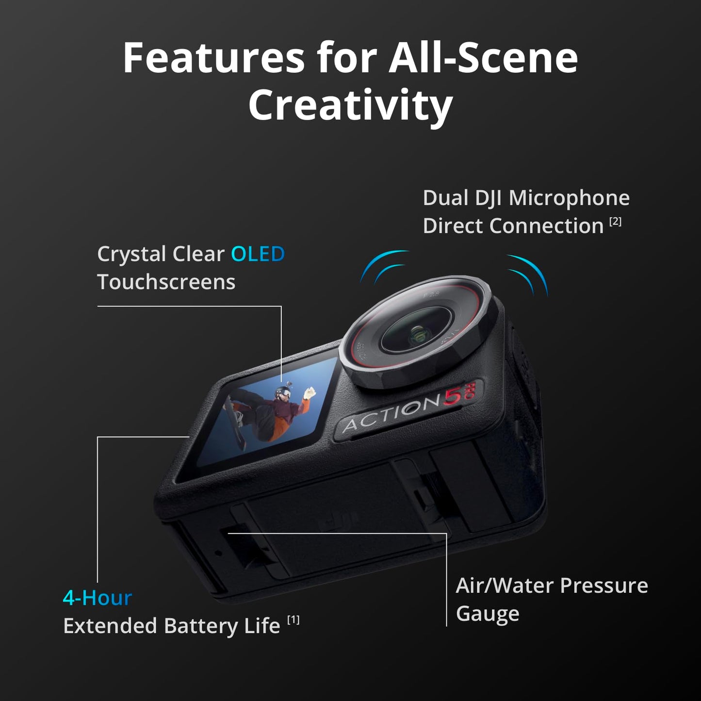 DJI Osmo Action 5 Pro Adventure Combo, Waterproof Action Camera with 1/1.3" Sensor, 4K/120fps Video, Subject Tracking, 12h Extended Battery Life with 3 Batteries, 1.5m Extension Rod, Battery Case