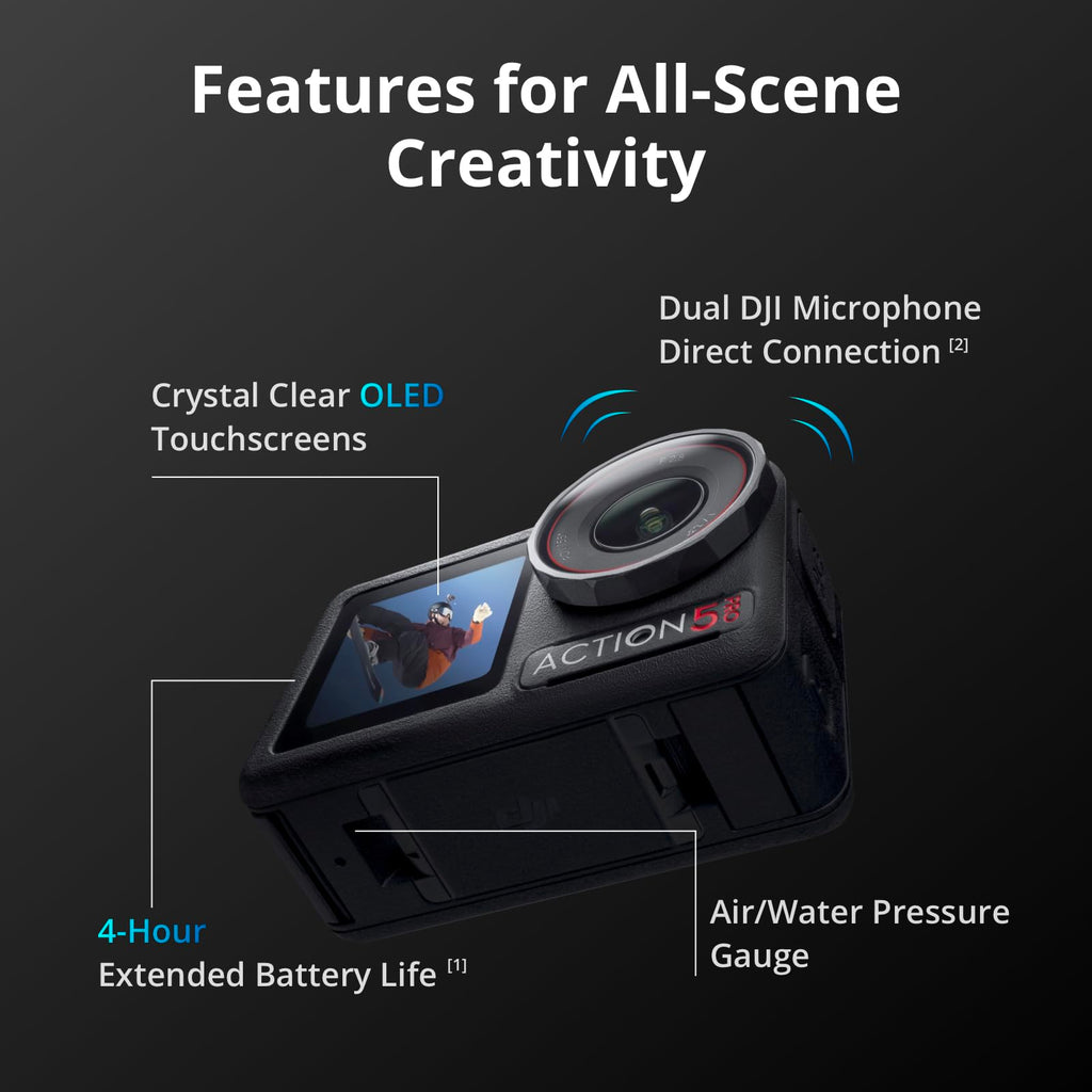 DJI Osmo Action 5 Pro Adventure Combo, Waterproof Action Camera with 1/1.3" Sensor, 4K/120fps Video, Subject Tracking, 12h Extended Battery Life with 3 Batteries, 1.5m Extension Rod, Battery Case