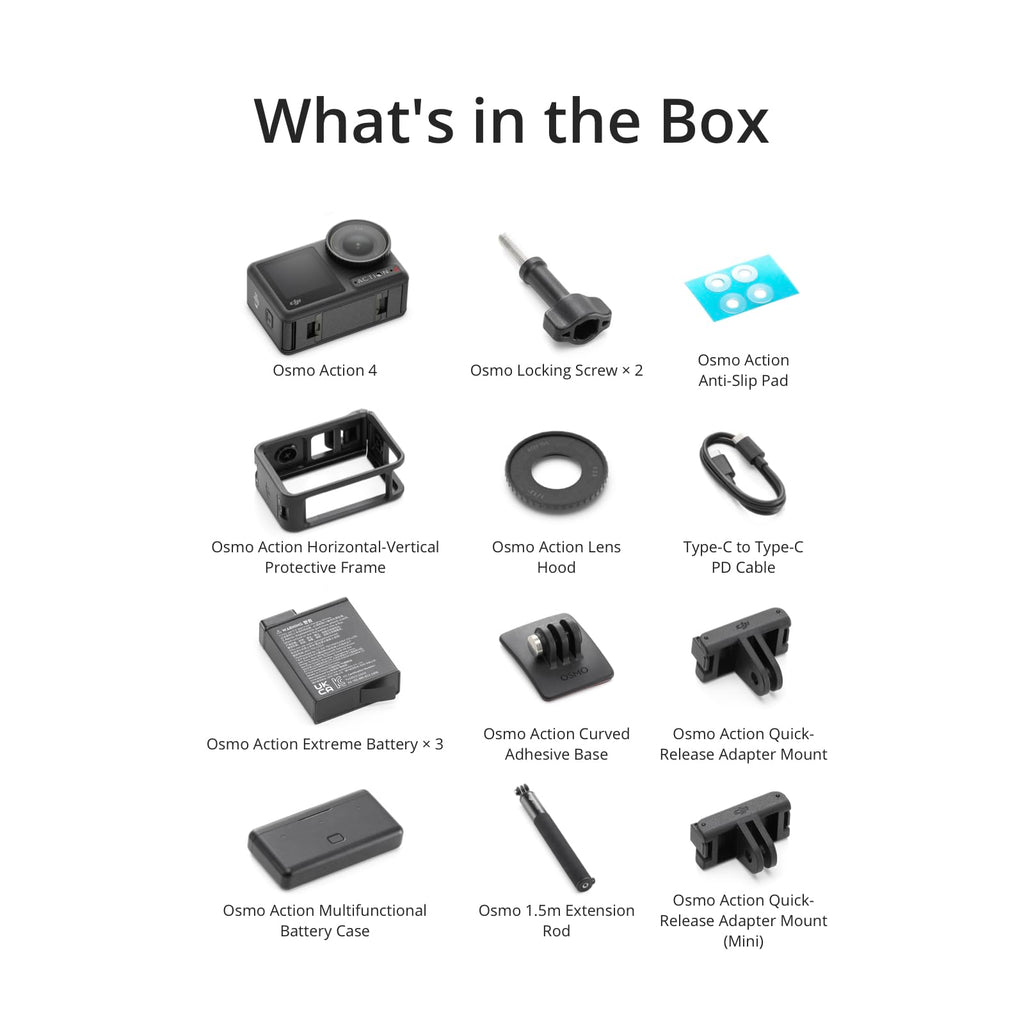 DJI Osmo Action 4 Adventure Combo, Waterproof Action Camera with 1/1.3" Sensor, 4K/120fps Video, Stunning Low-Light, 8h Extended Battery Life with 3 Batteries, 1.5m Extension Rod, Battery Case