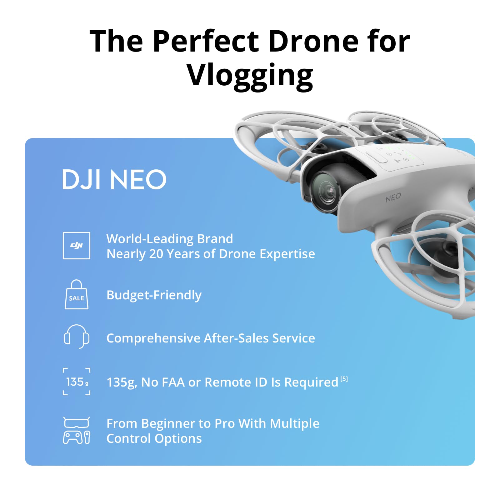 DJI Neo Two-Battery Combo, Mini Drone with 4K UHD Camera for Adults, 135g Follow Me Drone with Palm Takeoff, AI Subject Tracking, QuickShots, Stabilized Video, Propeller Guard (Controller-Free)