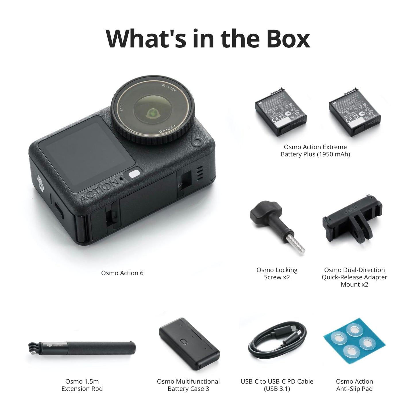 DJI Osmo Action 6 Enhanced Combo, 8K Waterproof Action Camera with 1/1.1" Square Sensor, Variable Aperture of f/2.0–f/4.0, Extended Battery Life with 2 Batteries, 1.5m Extension Rod, Battery Case