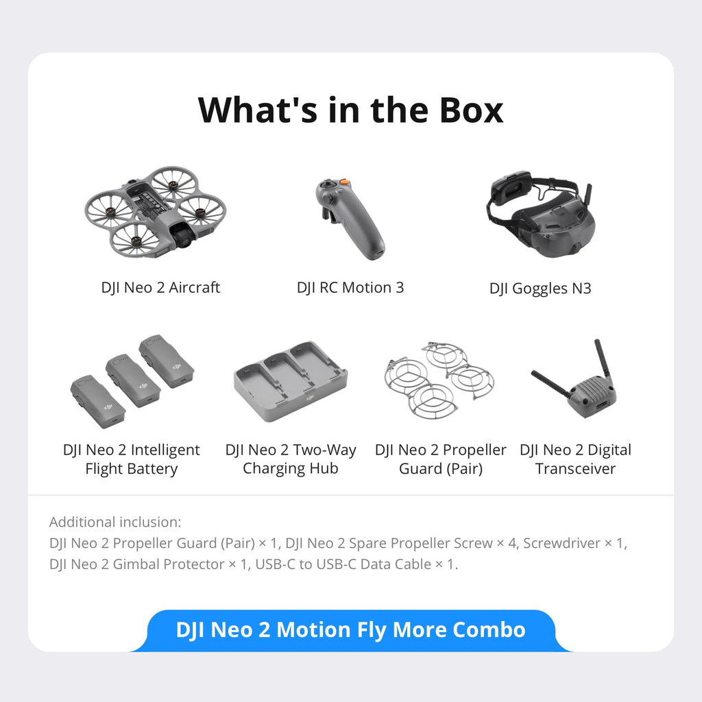 DJI Neo 2 Motion Fly More Combo With RC Motion 3 & Goggles N3, Stable Transmission With Digital Transceiver, 4K Drone for Beginners, FPV Flying, 3 Batteries