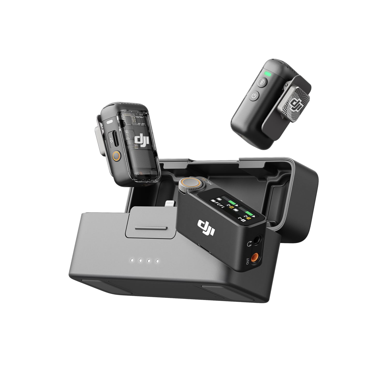DJI Mic 2 (2 TX + 1 RX + Charging Case), All-in-one Wireless Microphone, Intelligent Noise Cancelling, 32-bit Float Internal Recording, 250m (820 ft.) Range, Microphone for iPhone, Android, Camera