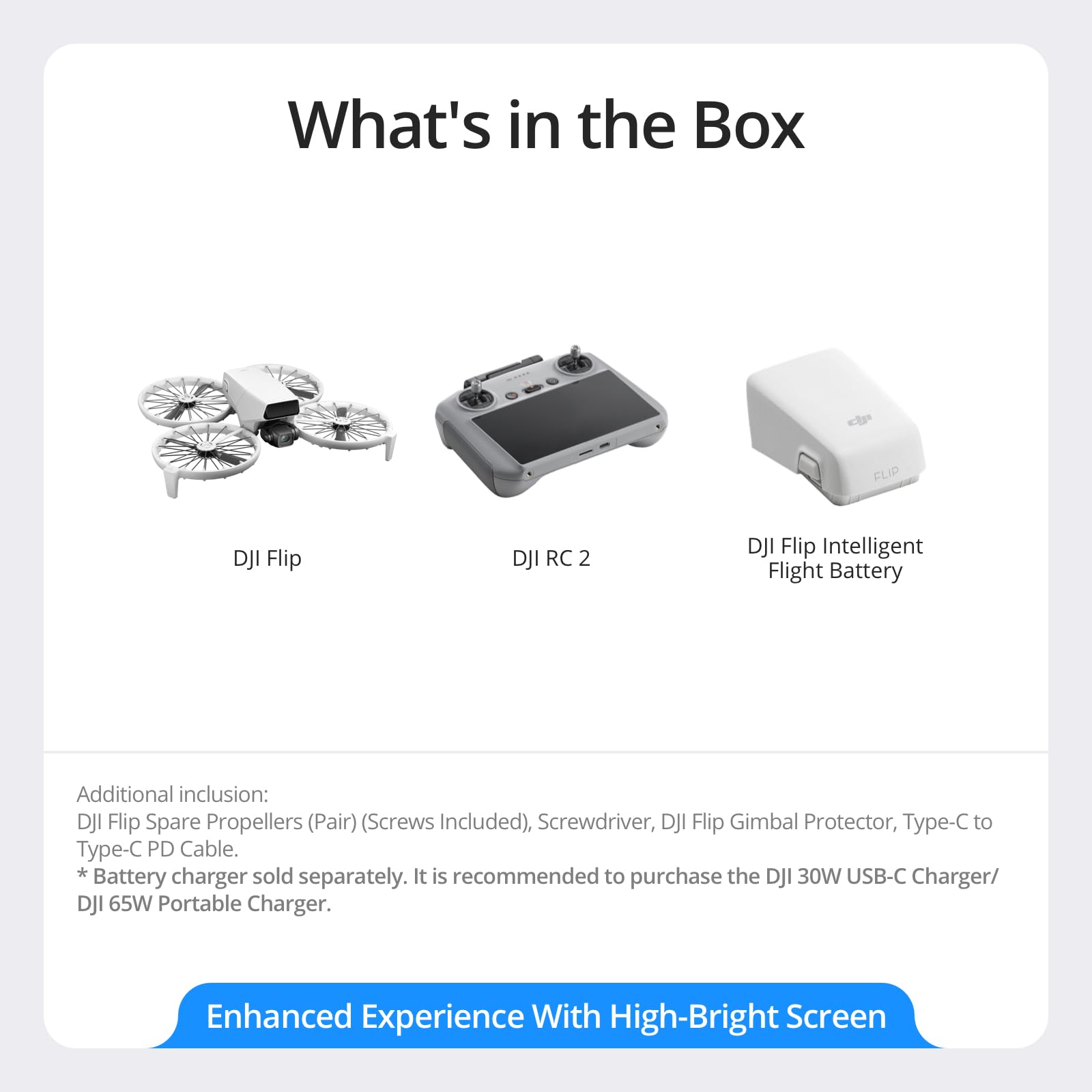 DJI Flip With RC 2 Screen Remote Controller, Follow Me Drone With 4K UHD Camera for Adults, Under 249 g, 3-Axis Gimbal Stabilization, 44000ft/13km Video Transmission, Palm Takeoff, 31-Min Flight Time
