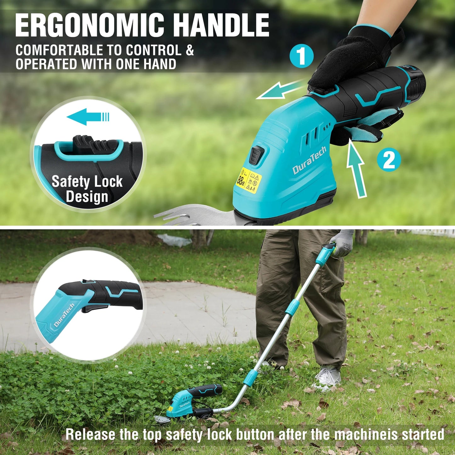 12V 2-in-1 Cordless Grass Shear &Shrubbery Trimmer with Wheeled Extension Pole Garden Tool
