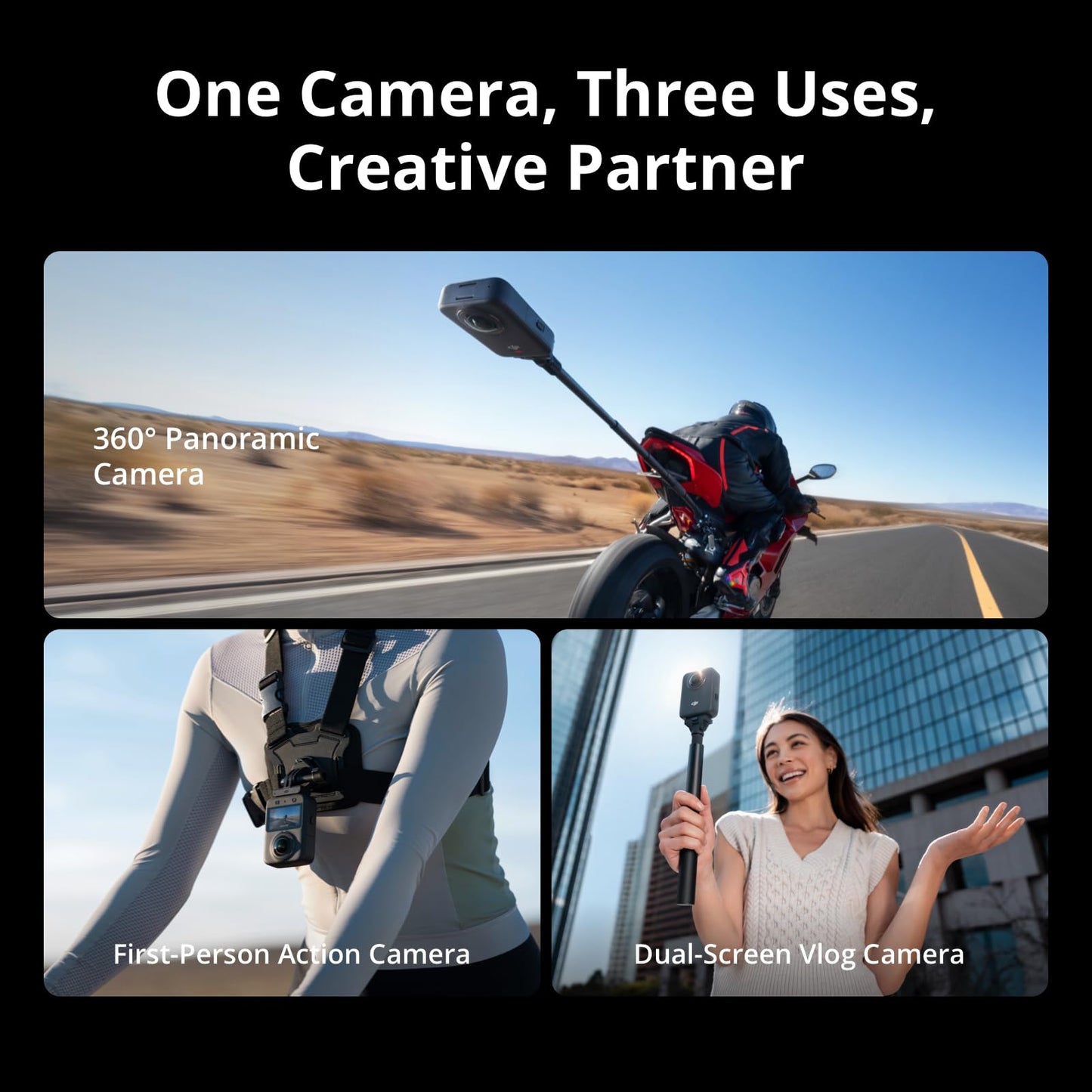 DJI Osmo 360 Essential Combo, 360 Camera with 1-Inch 360° Imaging, Native 8K 360° Video, 4K/120fps & 170° Boost Video, 1.2m Invisible Selfie Stick Kit, Extended Battery Life with 2 Batteries