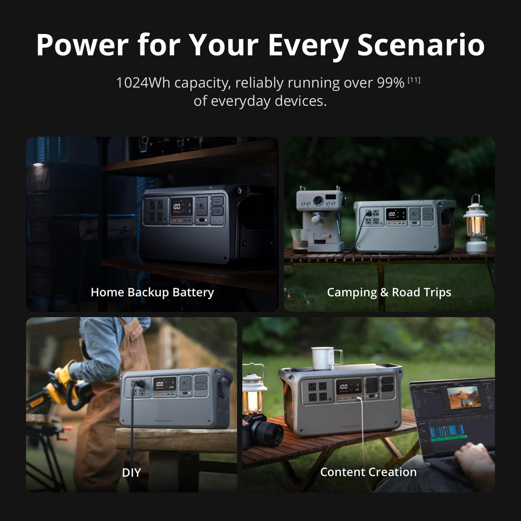 DJI Power 1000 V2 Portable Power Station, 1024Wh LFP Battery, Compact Size, 2600W Stable Output, 0-80% Recharge in 37 Mins, Electric Generator for Home, Camping, RVs, Off-Grid