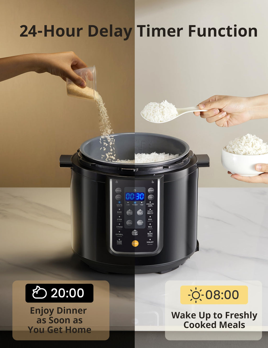 COMFEE’ 12-in-1 Electric Pressure Cooker, Instant Multi, Non-Stick Pot, Yogurt Maker, Rice Cooker, Slow, Sauté Steamer, Pressure Cooker 6 Quart Black