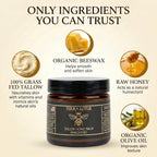 Terra Lotus - Organic Grass-Fed Beef Tallow Balm with Raw Honey - Moisturizing Cream - Handmade All-Natural Moisturizer (2 Oz, Unscented)