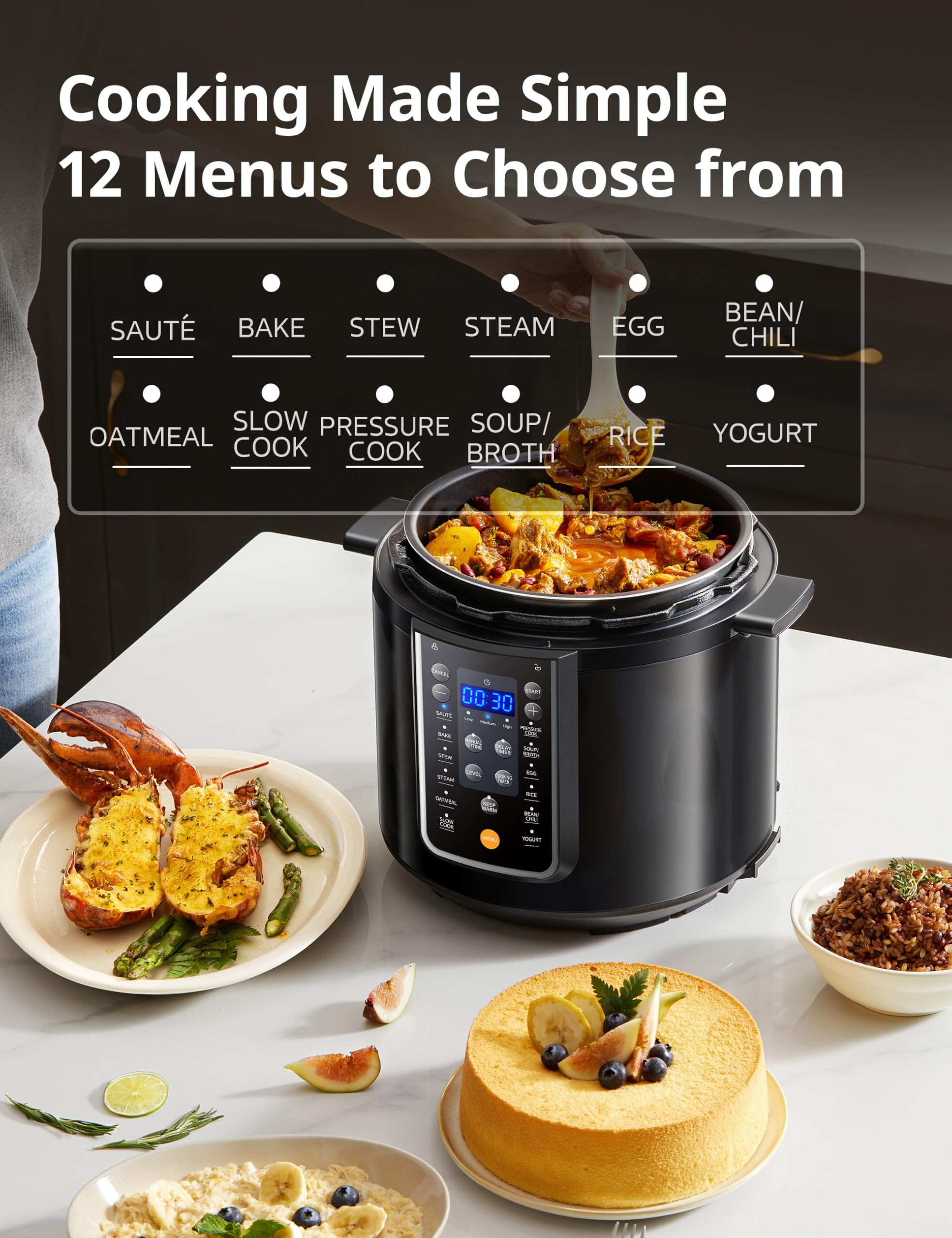 COMFEE’ 12-in-1 Electric Pressure Cooker, Instant Multi, Non-Stick Pot, Yogurt Maker, Rice Cooker, Slow, Sauté Steamer, Pressure Cooker 6 Quart Black