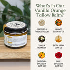 Hearth & Homestead Whipped Beef Tallow for Skin & Face - 100% Grass Fed, Eczema Cream & Body Butter, Organic Olive Oil, Calendula & Rose, Lotion & Hand Moisturizer for Dry Skin, Vanilla Orange, 1.3oz