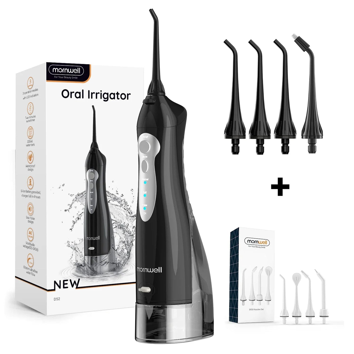 Oral Irrigator D52 Portable Dental Water Flosser USB Rechargeable Water Jet Floss Tooth Pick 4 Jet Tip 300ml 3 Modes Teeth Clean