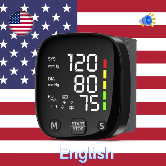 Rechargeable Digital Wrist Blood Pressure Monitor Sphygmomanometer Tonometer Tensiometer Heart Rate Meter BP Monitor