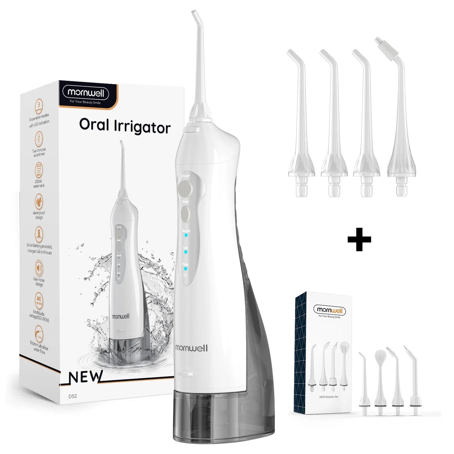 Oral Irrigator D52 Portable Dental Water Flosser USB Rechargeable Water Jet Floss Tooth Pick 4 Jet Tip 300ml 3 Modes Teeth Clean